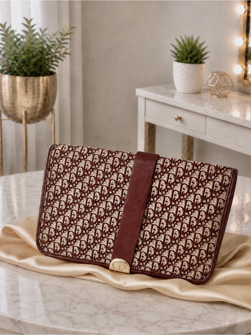 Vintage Christian Dior Burgundy Diorissimo Trotter Monogram Clutch Bag